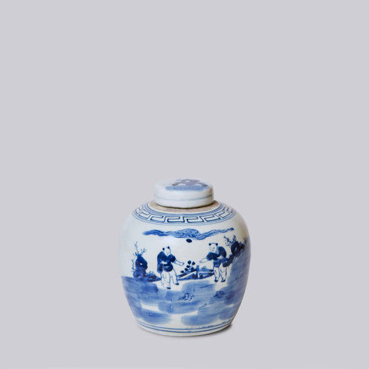 Blue and White Porcelain Playing Children Round Storage Jar