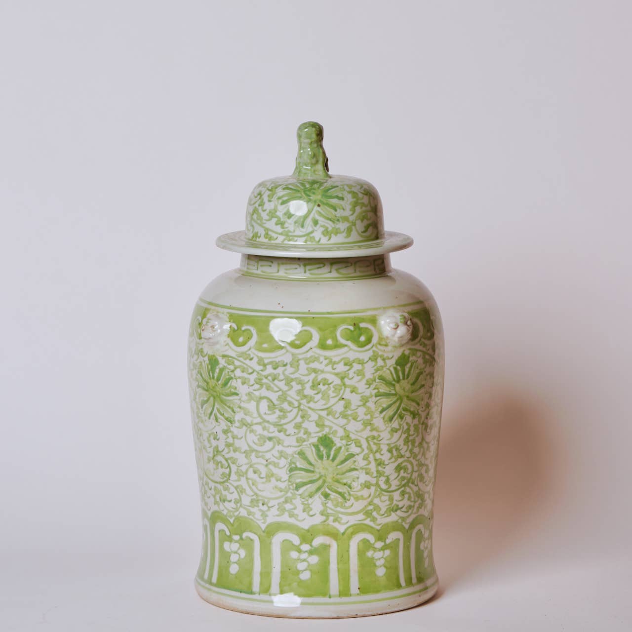 Green and White Porcelain Chrysanthemum Temple Jar