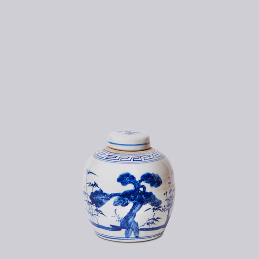 Blue and White Porcelain Three Friends Round Storage Jar