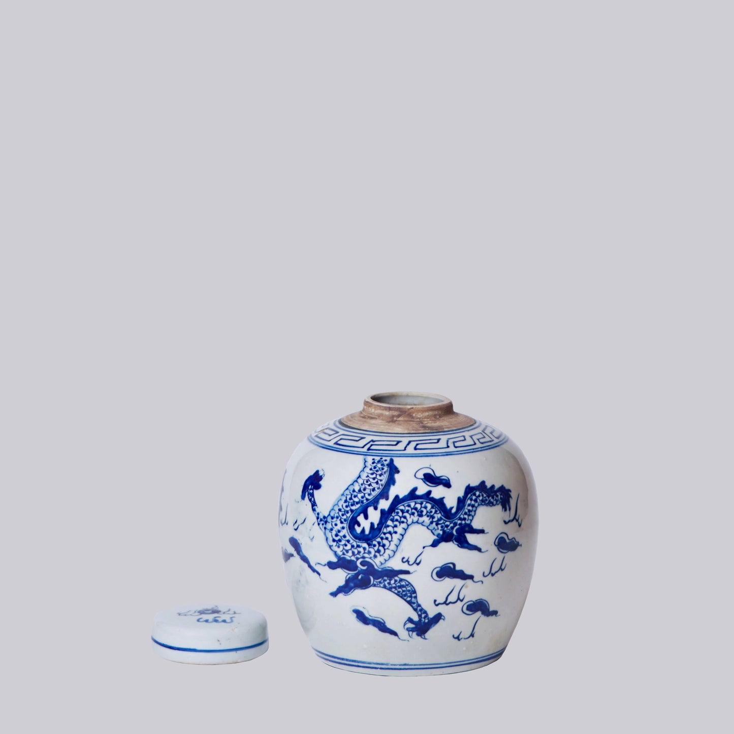 Blue and White Porcelain Dragon Lidded Round Storage Jar