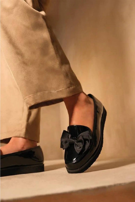 Black Patent Chunky Bow Loafers