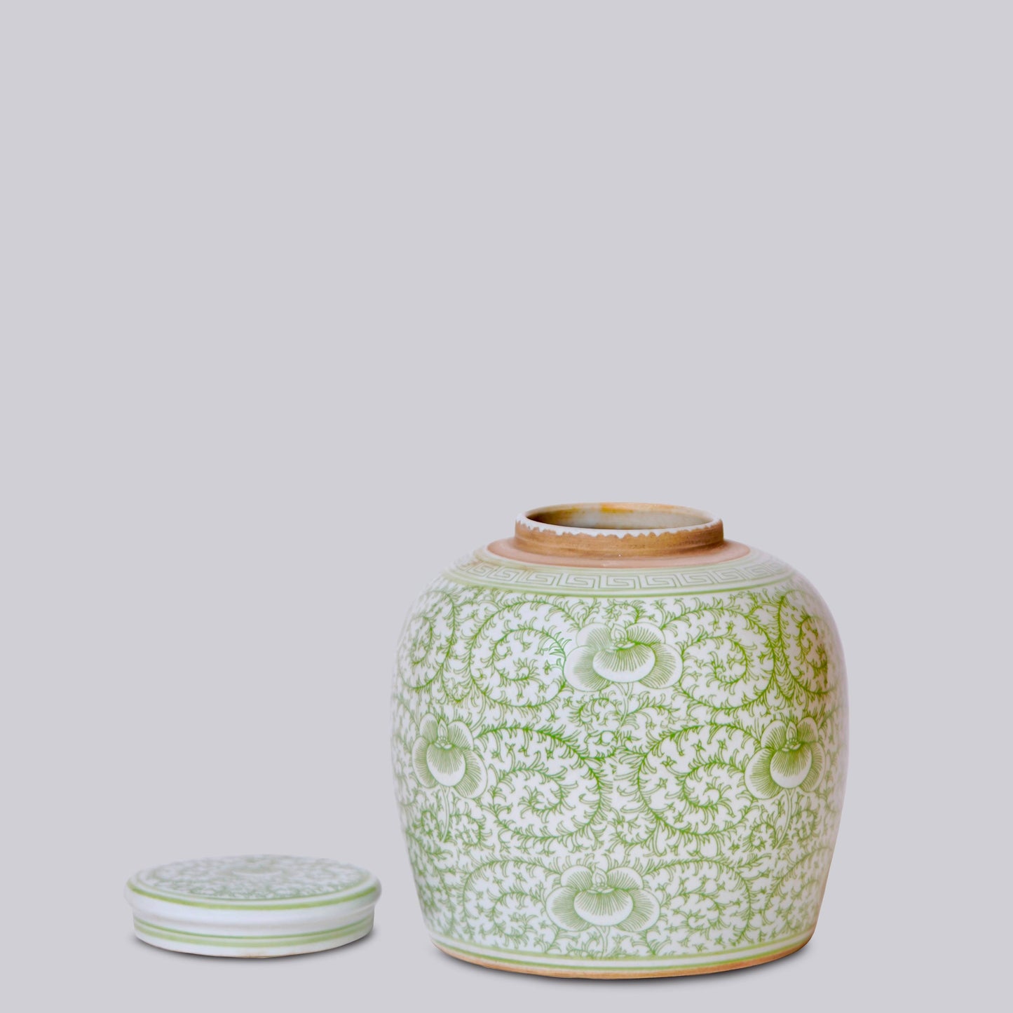 Scrolling Peony Green and White Porcelain Jar