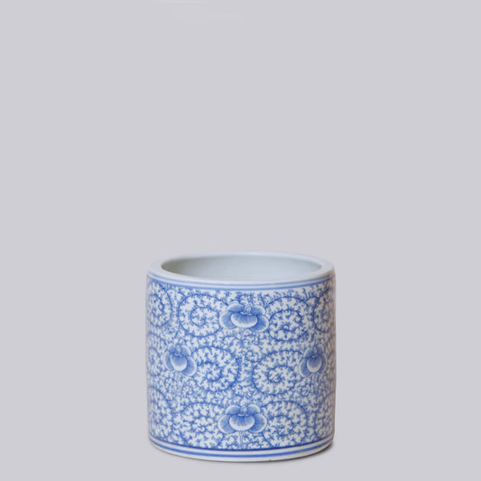 Small Blue and White Porcelain Scrolling Peony Cachepot