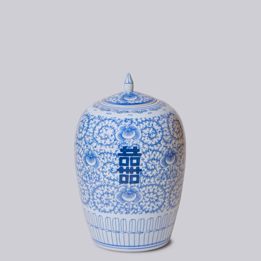 Double Happiness Blue and White Porcelain Jar