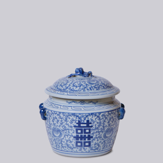 Blue and White Porcelain Double Happiness Lug Jar