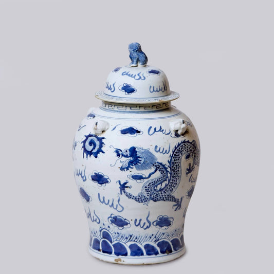 Blue and White Porcelain Dragon Temple Jar