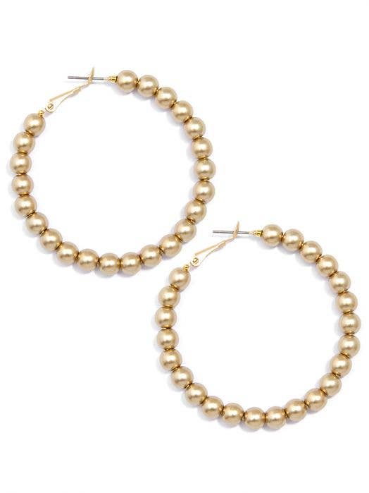 Matte Metal Beaded Hoop Earring: Matte Gold