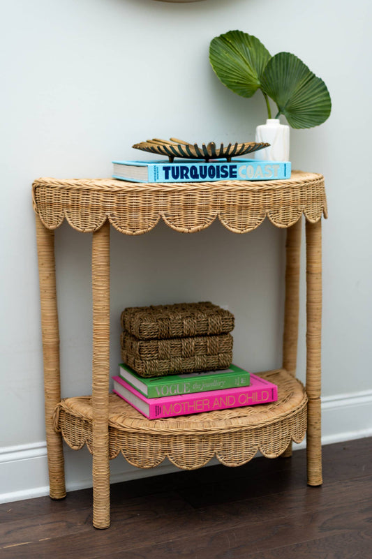 Rattan Scalloped Side Table