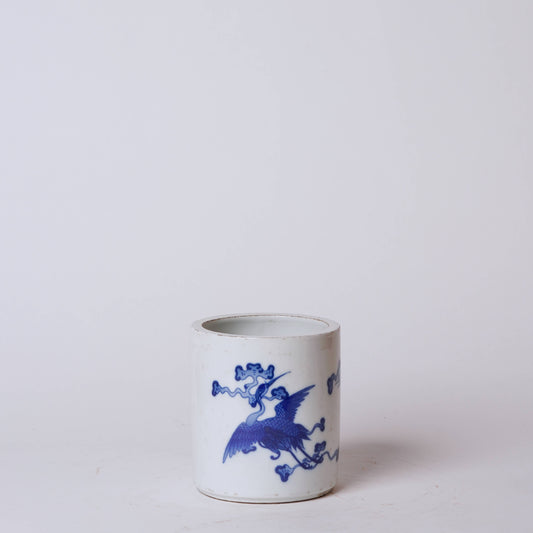 Tiny Blue and White Porcelain Flying Crane Cachepot