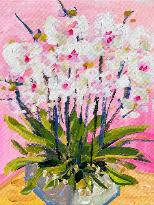 Orchids On Pink Stretched Canvas: 30" H x 24" W