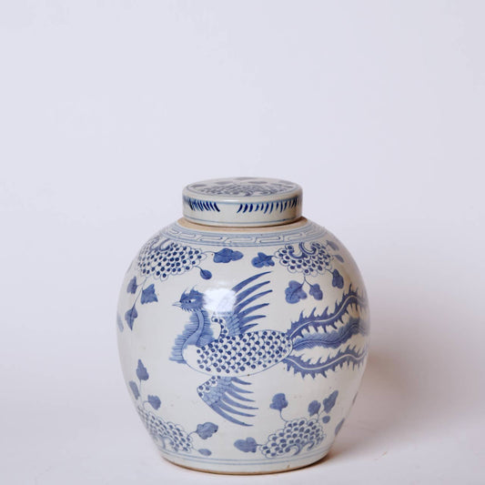 Blue & White Porcelain Phoenix Round Storage Jar