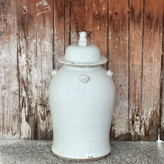 Rustic Creamy White Porcelain Temple Jar