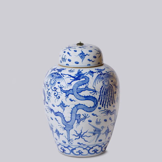 Blue and White Porcelain Dragon Lidded Jar