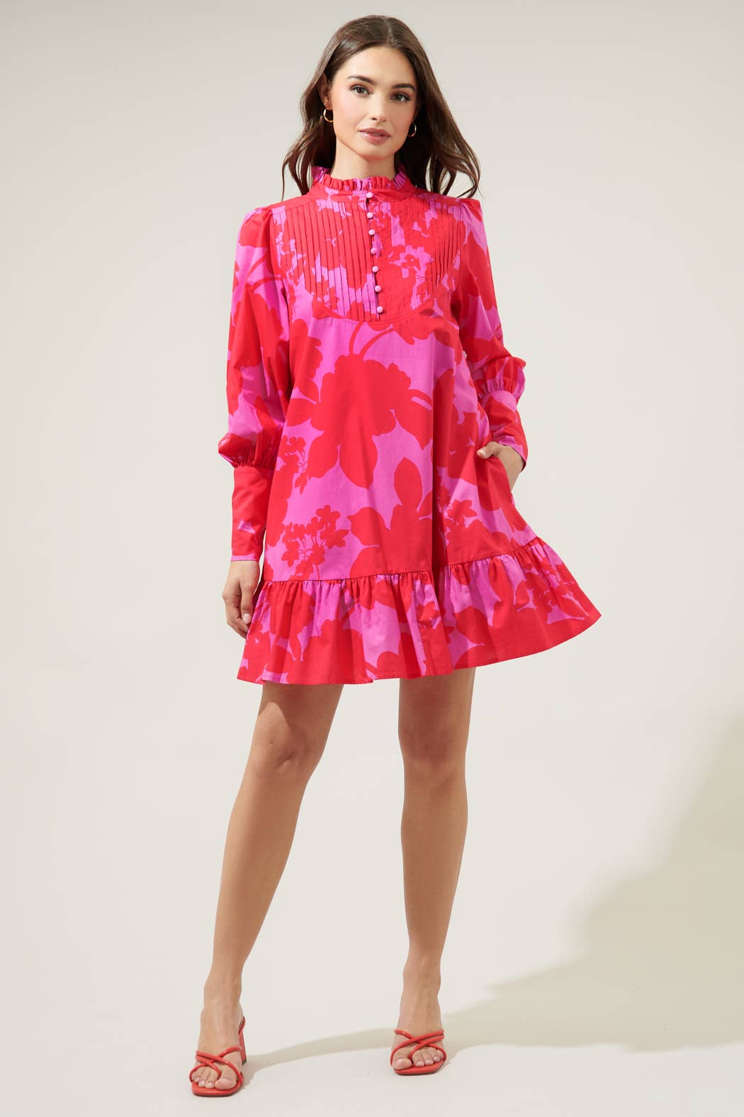 Briff Floral Pintuck Shift Dress