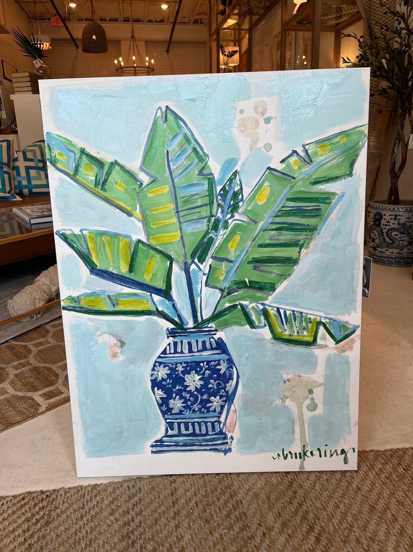 Palm leaf & Ginger Jar Painting - "Suns Up"