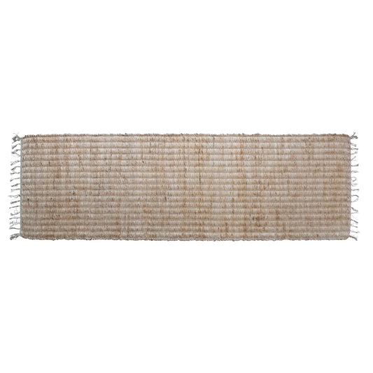 Woven Bleached Jute & Cotton Floor Runner w/ Fringe, Natural